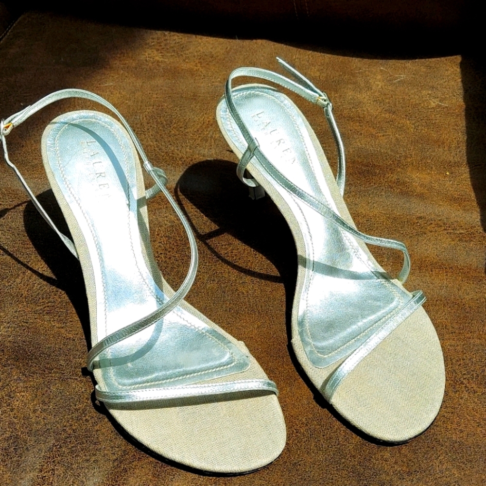 Women's Ralph Lauren size 10, Silver Strap heels